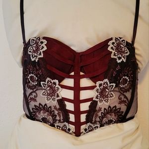 PARAH Italian Lace Bustier Deep Burgundy  NWT
